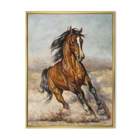 Smeđi konj u utrci uokviren slikarskim platnu umjetnički tisak
