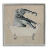 Stupell Industries beige slon kupaonica kade životinje i insekti slikaju sivi uokvireni umjetnički print zidni umjetnost