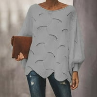 Džemperi za žene, Pleteni gornji dio, ženski jednobojni šuplji džemper s lancem, labavi pleteni džemper šišmiš, ženski vrhovi, sivi?