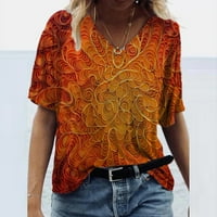 Ženska rasprodaja Plus size $ modna ženska ljetna majica kratkih rukava s okruglim vratom s printom Ležerne majice u narančastoj