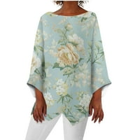 Ženska majica dugih rukava U A-listi majica s okruglim vratom s cvjetnim printom ležerna elegantna bluza vrhovi Plus veličine Menta