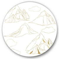DesignArt 'Minimalistički zlatni linearni set oblaka i planina' Moderni krug metalne zidne umjetnosti - disk od 29