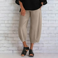 Ženske Ležerne široke pamučne hlače s elastičnim elastičnim strukom skraćene hlače širokih nogavica