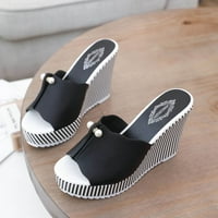 _ / ženske sandale od želea, sandale na klin na klin, visoke potpetice, prugaste biserne sandale, ženske udobne sandale u crnoj boji