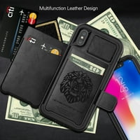 : Kona veganska kožna folija fulio novčanica i privatnost, zaslon zaslon od kaljenog stakla za Apple iPhone XS - Kickstand, utora
