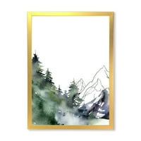 DesignArt 'Drveće sa zimskim tamnoplavim planinskim pejzažom III' Moderni uokvireni umjetnički tisak
