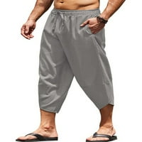 Muške Capri hlače, Ležerne široke hlače za jogu, hlače za plažu s elastičnim strukom, svijetlosive hlače za jogu