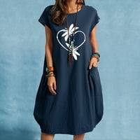 ljetna Maksi haljina za žene-modna ležerna haljina s okruglim vratom s printom plus haljina s džepovima u tamnoplavoj boji