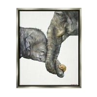 Stupell Industries Slatka dječja slon Obiteljski akvarel za životinje Slikanje sjajne sive uokvireno plutajuće platno zidna umjetnost,