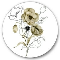 DesignArt 'Eucalyptus grane s cvijetom anemone bukete' Tradicionalna metalna zidna umjetnost kruga - disk od 29