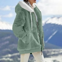 Zimske jakne za žene, Ženske dukserice, zeleni kaputi od kardigana, pahuljasta gornja odjeća od Šerpa vune s džepovima, menta zelena