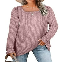 Ženska ležerna jednobojna majica s kvadratnim izrezom, Jednobojni vrhovi, rebrasti pulover za putovanja, Burgundija