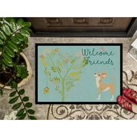 Carolines Treasures BB7628JMAT Welcome Friends Smeđa Bijela mat chihuahua u zatvorenom prostoru ili na otvorenom 24x36, 36L 24W