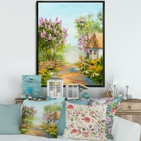 Mala kuća u cvjetanju cvijeća šuma uokvirena slikanje platna umjetnički tisak