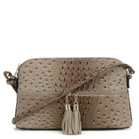 Deluxity Animal Ostrich Light Dome Crossbody torba Tassel-Taupe