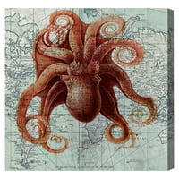 Wynwood Studio Nautical and Coastal Wall Art Canvas Otisci Octopus morski život - narančasta, plava