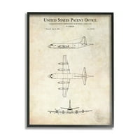 Stupell Industries Vintage Airplane Aircraft Diagram Patent Nacrt Diagram Framed Wall Art, 20, dizajn Karla Hronek