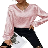 Ženska majica s izrezom u obliku slova A, majica s dugim rukavima, ležerni pulover za odmor s leopard printom, ružičasta a