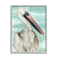 Stupell Industries White Coastal Pelican Gledajući mirno oslikavanje vodenog mora, 30, dizajn Jennifer Paxton Parker