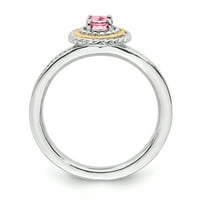 Karatni prsten od srebra i žutog zlata s ružičastim turmalinom