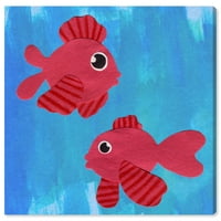 Wynwood Studio Nautical and Coastal Wall Art Canvas Otisci morski život 'Beta Fish' - Plava, crvena