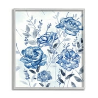 Stupell Industries Blue Rose Garden Abstract Toile Florals Grey Framed, 14, Dizajn Ziwei Li