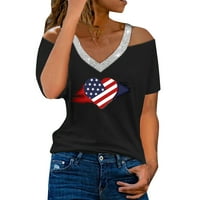 Ženske majice s grafičkim printom, ženske ljetne majice, majice s izrezom u obliku slova u, Ležerne majice kratkih rukava s napuhanim
