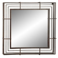 Decmode Veliki kvadratni industrijski zrcalo od kovanog željeza s teksturiranim brončanim završetkom, 32 ”32”