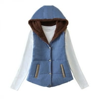 Ženska jednobojna kratka gornja odjeća, pamučne jakne, široki prsluci s džepovima, kaputi u plavoj boji 10