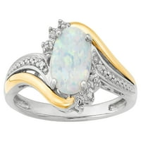 Sjajnost fini nakit stvorio Opal Diamond Accent Ring u sterlingu srebra i 10k žutog zlata