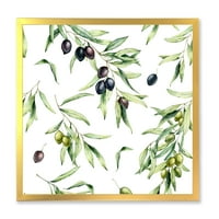 Dizajnerska umjetnost crne i zelene masline s maslinovim granama i lišćem uokvireni umjetnički tisak u mn