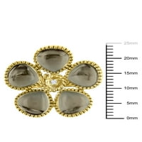 Miabella 12- Carat T.G.W. Smokey kvarc i dijamantski nacrt žutih srebrni cvjetni prsten