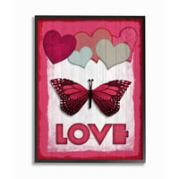 Stupell Industries Butterfly Love Heart Pink Design Framed Giclee Texturized Art by Kimberly Allen
