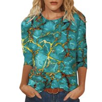 Ženske Ležerne ljetne majice s tri četvrtine rukava s okruglim vratom od tri četvrtine tunika labavi topovi modne grafičke bluze