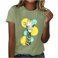 Ženske majice plus size, slatke ljetne majice s printom žirafe kratkih rukava, Okrugli vrat, grafičke majice