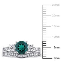 Miabella Women's 1- Carat T.G.W. Stvoren Emerald i stvorio White Sapphire & Carat T.W. Dijamantni 10KT set za mladenke od bijelog