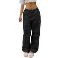 Ženske ravne teretne hlače Na vezanje Plus size ravne široke široke Ležerne hlače