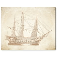 Wynwood Studio Nautical and Coastal Wall Art Canvas Otisci 'Vintage brod Taupe' nautički plovi - smeđi, bijeli