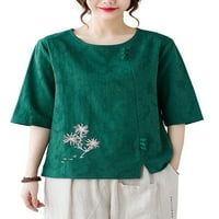 Ženska majica kratkih rukava s kratkim rukavima ležerna majica s okruglim vratom ležerna majica s cvjetnim printom radna zelena majica