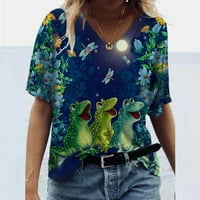 Ženska odjeća plus size modna ženska ljetna majica kratkih rukava s okruglim vratom s printom Ležerne majice u tamnoplavoj boji