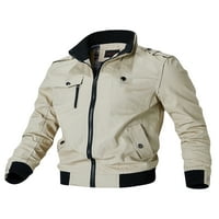 A. M. / Muški kaput redovnog kroja dugih rukava, ležerna zimska gornja odjeća, bomber jakne s više džepova, 2-inčna tamnozelena vojna