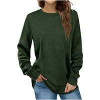 Ružičasti topovi za žene ženska moda jesen zima jednobojni pulover s okruglim vratom s dugim rukavima Rasprodaja vojno zelena