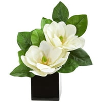 Gotovo prirodni magnolija umjetni aranžman u crnoj vazi