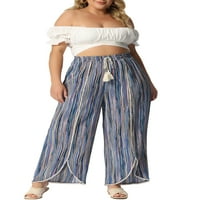 Ženske hlače veličine plus s prorezom u struku i elastičnom elastikom, široke hlače s tekućim prugama