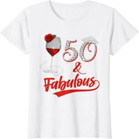 Žene i kraljica bajki Sretan rođendan, 50. ruža, majica s crvenim vinom, grafička majica, Ležerne majice s okruglim vratom, bijela