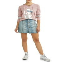 Majica s puloverom s dugim rukavima s prednjim vezicama na čipku za juniore u donjem rublju
