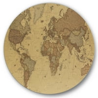 Dizajnerska umjetnost Karta antičkog svijeta Vintage kružni metalni zidni umjetnički disk od 23