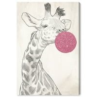 Wynwood Studio 'Glitter Bubblegum Giraffe' Životinje zidne umjetničko platno print - ružičasta, crna, 16 24
