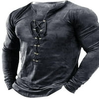 Muška majica s printom od 3 inča, jednobojna majica s izrezom u obliku slova u, lagana ulična odjeća s dugim rukavima, Osnovna modna