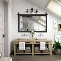 Ogledalo za kupaonicu u seoskoj kući, rustikalno bijelo četvrtasto ogledalo za zidna ogledala za toaletni stolić u drvenom okviru,
